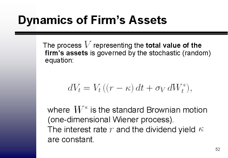 Dynamics of Firm’s Assets The process representing the total value of the firm’s assets