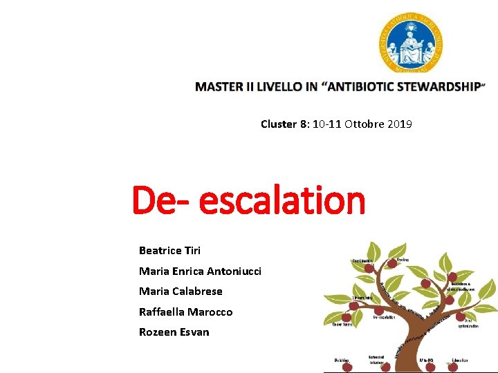 Cluster 8: 10 -11 Ottobre 2019 De- escalation Beatrice Tiri Maria Enrica Antoniucci Maria