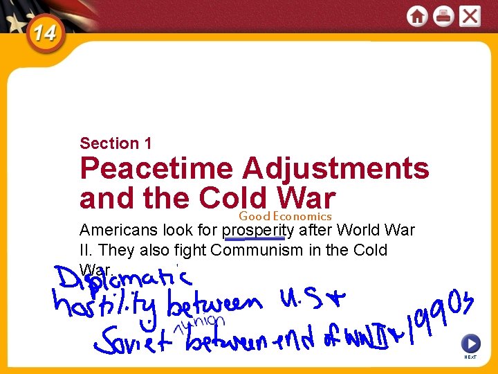 Section 1 Peacetime Adjustments and the Cold War Good Economics Americans look for prosperity