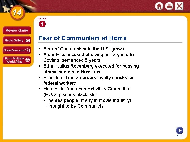 SECTION 1 Fear of Communism at Home • Fear of Communism in the U.