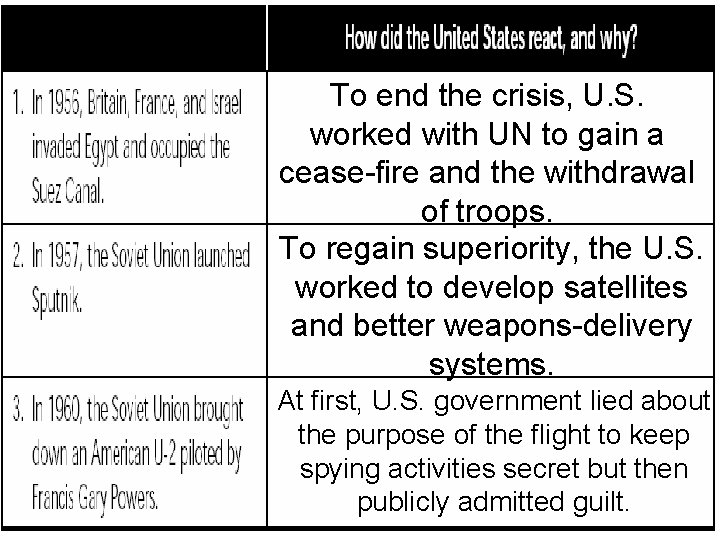 To end the crisis, U. S. worked with UN to gain a cease-fire and