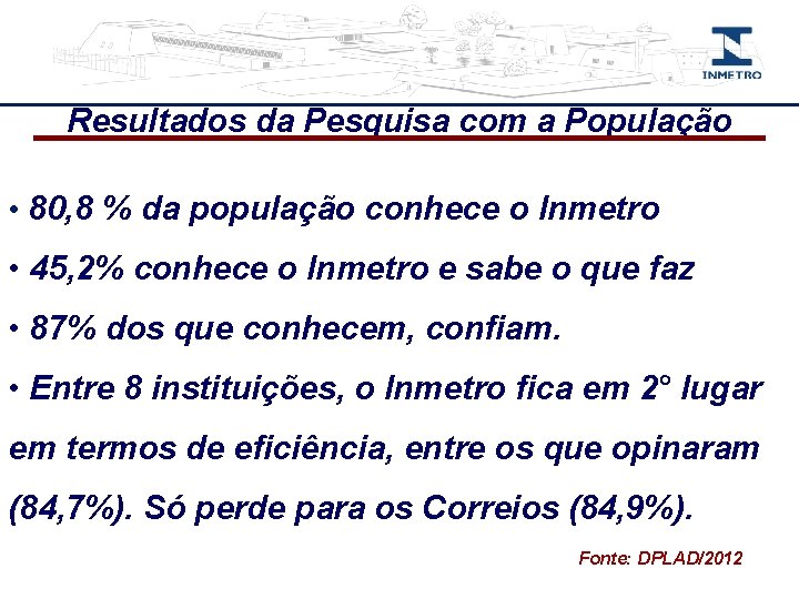 Resultados da Pesquisa com a População • 80, 8 % da população conhece o