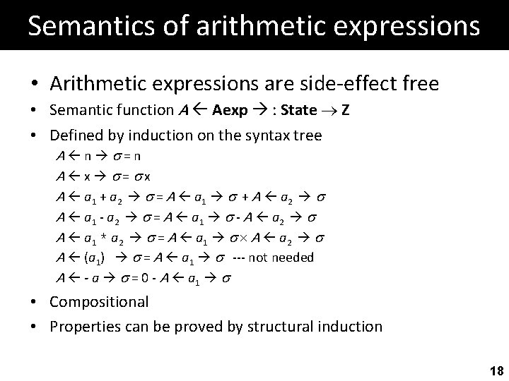 Semantics of arithmetic expressions • Arithmetic expressions are side-effect free • Semantic function A