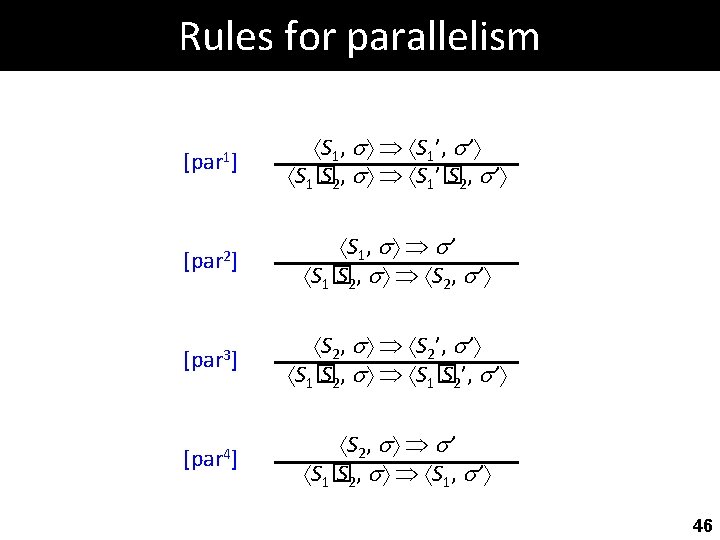 Rules for parallelism [par 1] S 1, S 1’, ’ S 1� S 2,