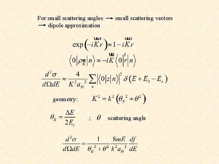 For small scattering angles dipole approximation small scattering vectors geometry: ; scattering angle 