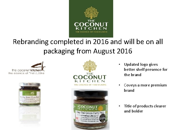 Rebranding completed in 2016 and will be on all packaging from August 2016 •