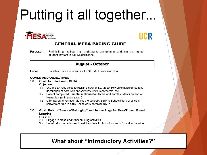 Putting it all together. . . What about “Introductory Activities? ” 