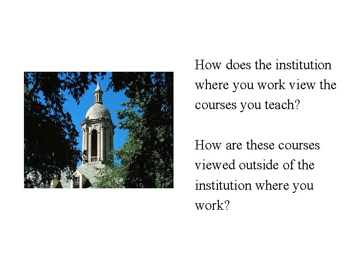 How does the institution where you work view the courses you teach? How are How does the institution where you work view the courses you teach? How are