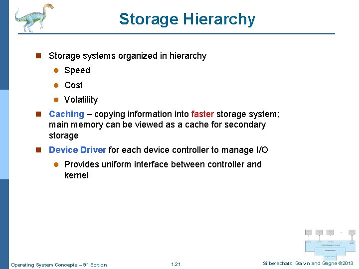 Storage Hierarchy n Storage systems organized in hierarchy l Speed l Cost l Volatility