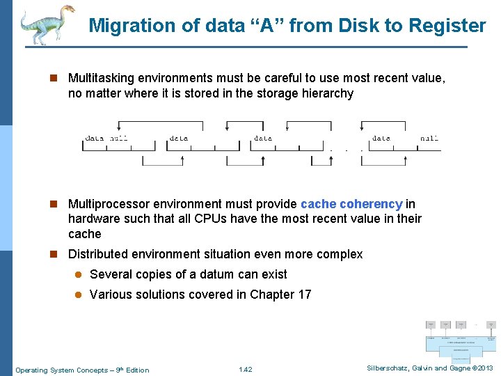 Migration of data “A” from Disk to Register n Multitasking environments must be careful