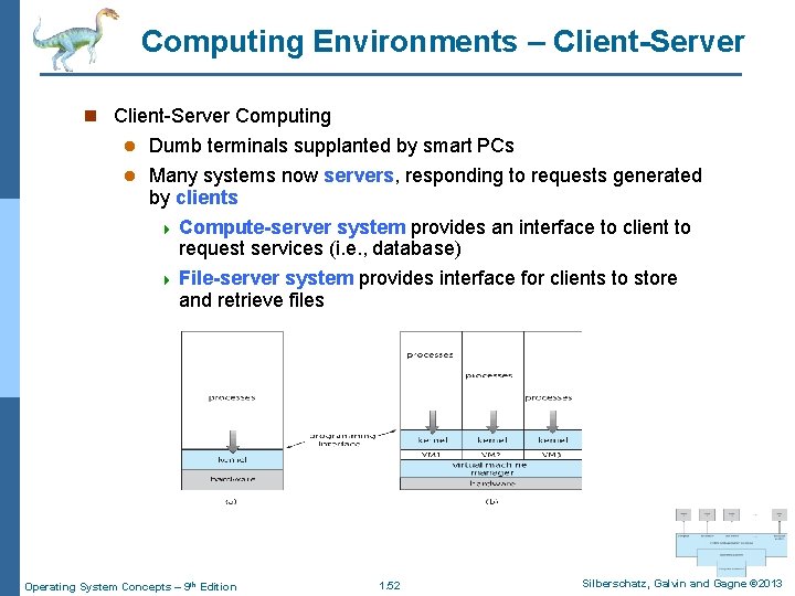 Computing Environments – Client-Server n Client-Server Computing Dumb terminals supplanted by smart PCs l