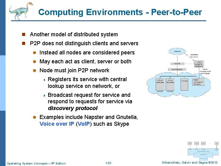 Computing Environments - Peer-to-Peer n Another model of distributed system n P 2 P