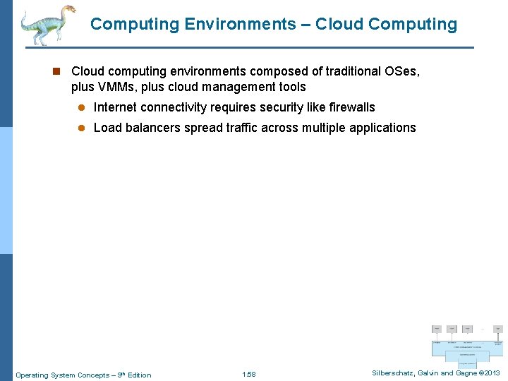 Computing Environments – Cloud Computing n Cloud computing environments composed of traditional OSes, plus