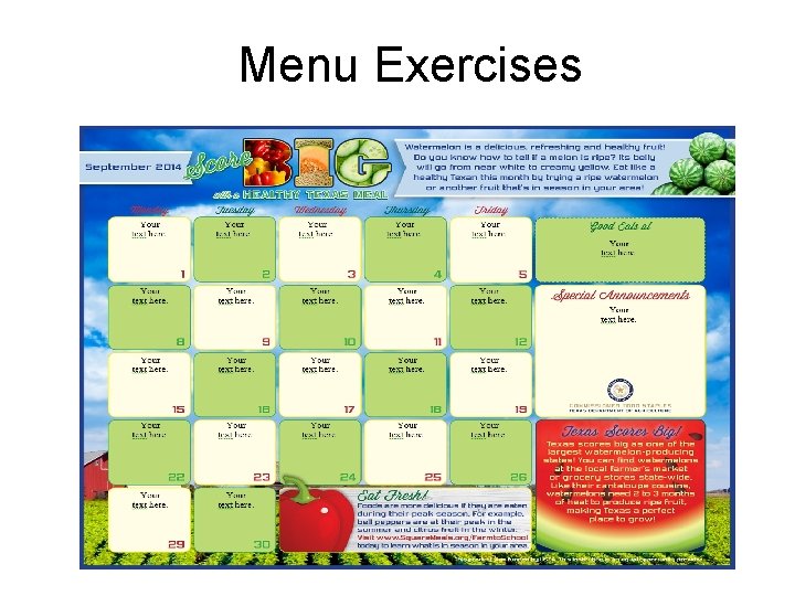 Menu Exercises 