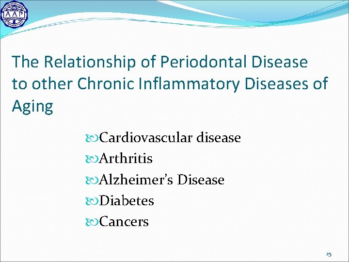 The Relationship of Periodontal Disease to other Chronic Inflammatory Diseases of Aging Cardiovascular disease