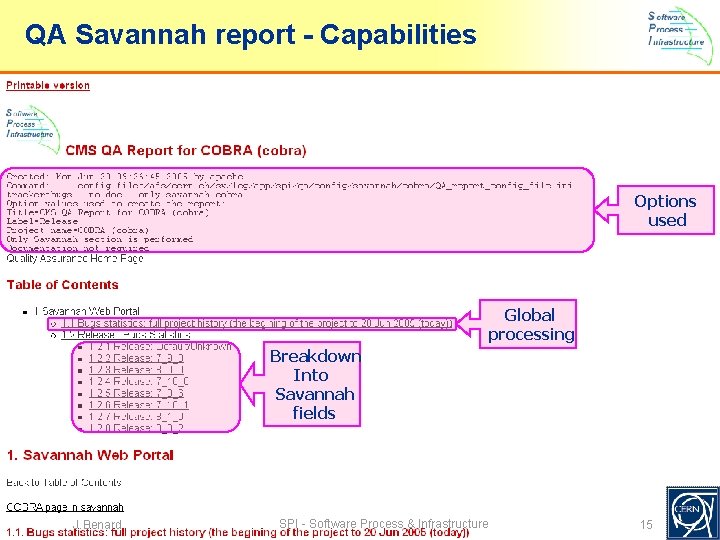 QA Savannah report - Capabilities Options used Global processing Breakdown Into Savannah fields J. QA Savannah report - Capabilities Options used Global processing Breakdown Into Savannah fields J.