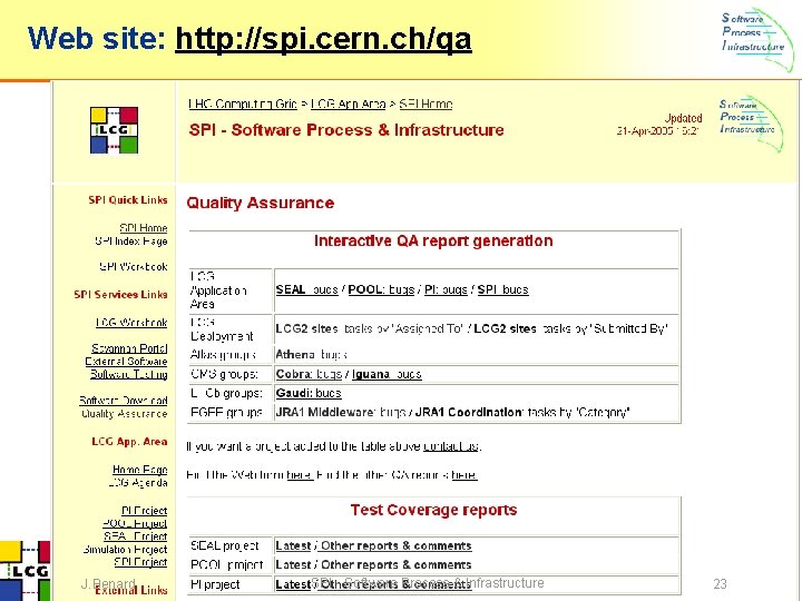 Web site: http: //spi. cern. ch/qa J. Benard SPI - Software Process & Infrastructure Web site: http: //spi. cern. ch/qa J. Benard SPI - Software Process & Infrastructure
