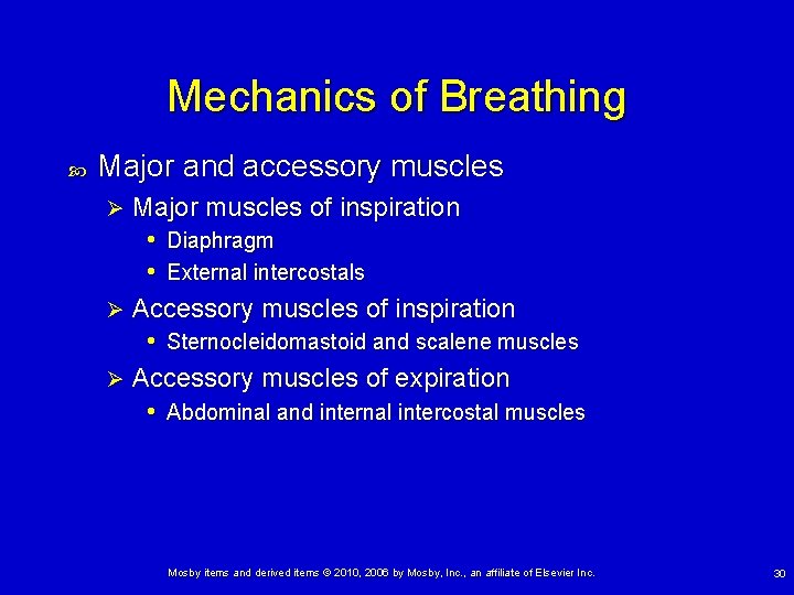 Mechanics of Breathing Major and accessory muscles Major muscles of inspiration • Diaphragm •
