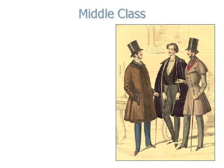 Middle Class - Rags to riches stories, artisans, and merchants. - Lived in wellfurnished