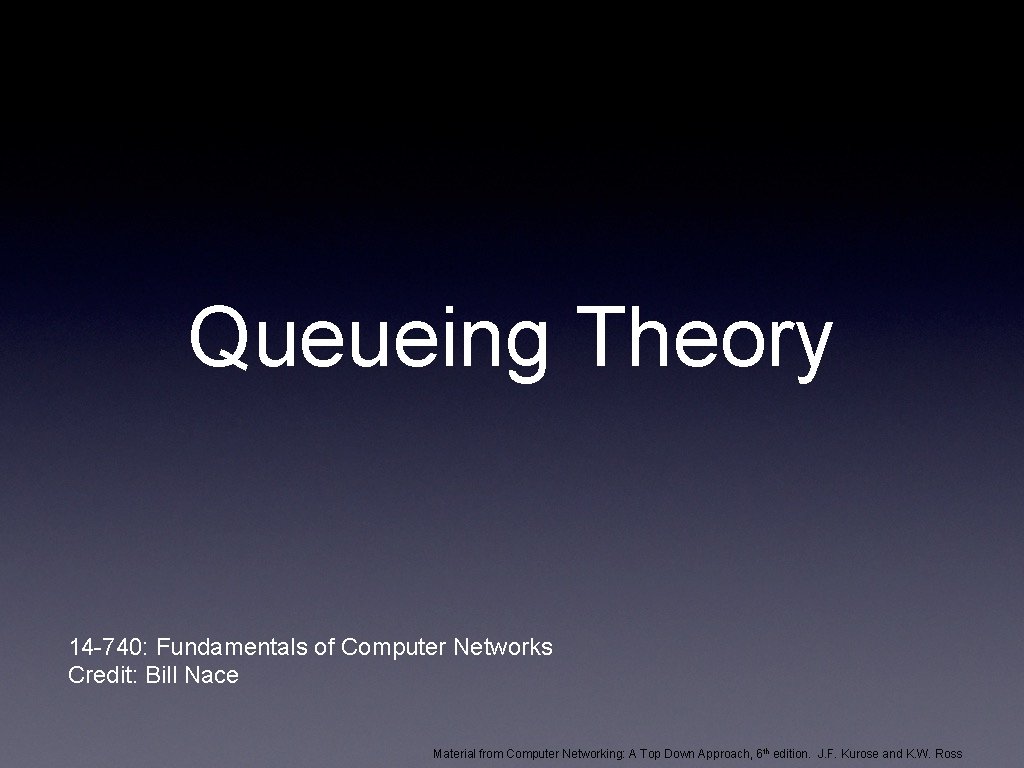 Queueing Theory 14 -740: Fundamentals of Computer Networks Credit: Bill Nace Material from Computer