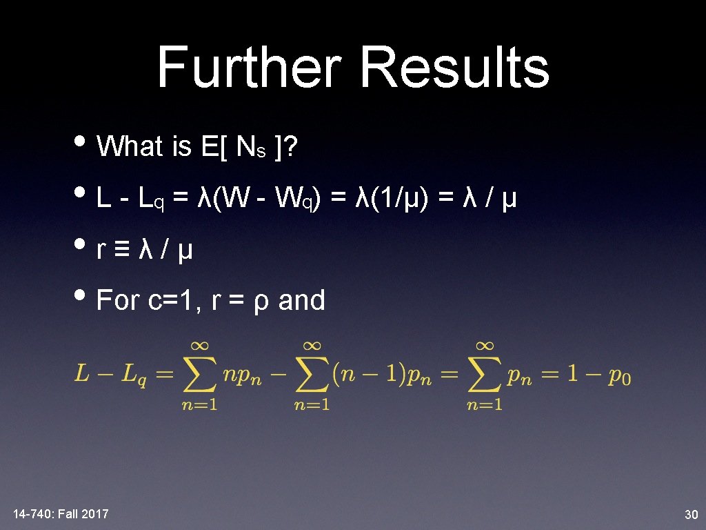 Further Results • What is E[ Ns ]? • L - Lq = λ(W