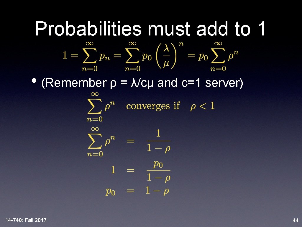 Probabilities must add to 1 • (Remember ρ = λ/cμ and c=1 server) 14