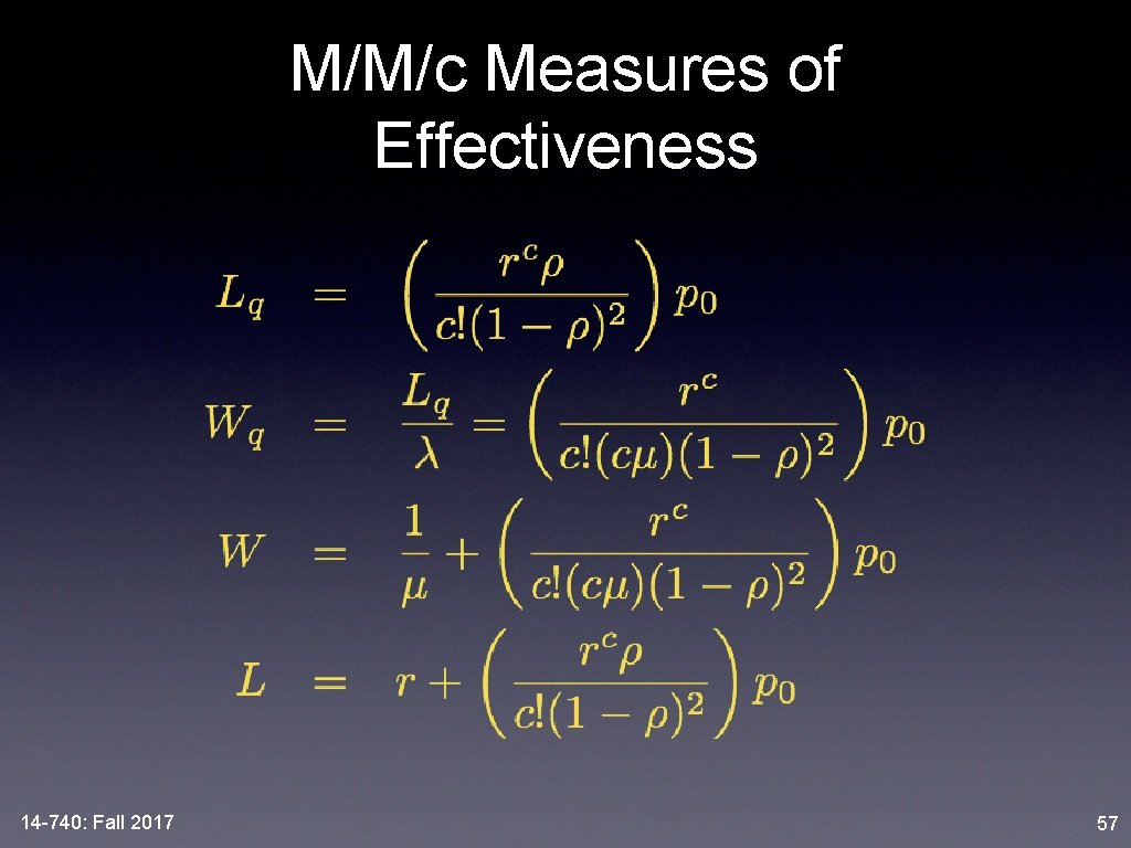 M/M/c Measures of Effectiveness 14 -740: Fall 2017 57 