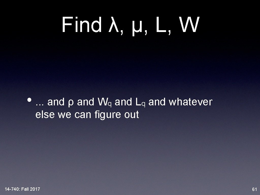 Find λ, μ, L, W • . . . and ρ and Wq and