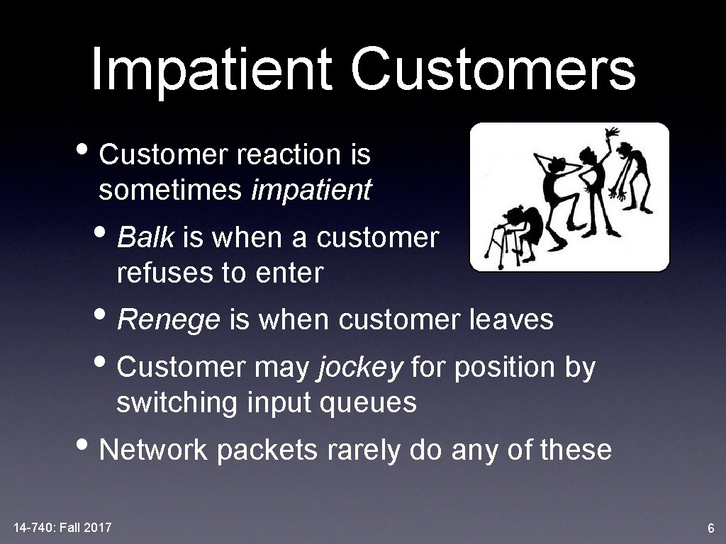 Impatient Customers • Customer reaction is sometimes impatient • Balk is when a customer