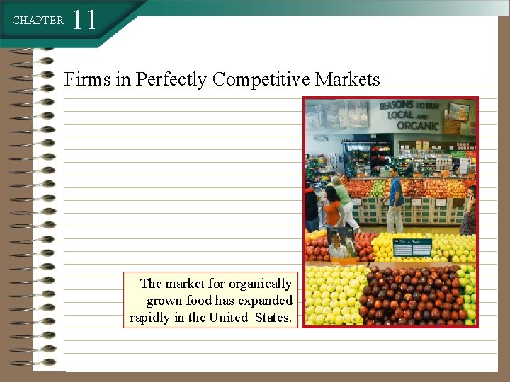 CHAPTER 11 Firms in Perfectly Competitive Markets The market for organically grown food has