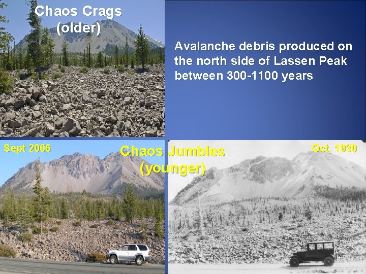 Chaos Crags (older) Avalanche debris produced on the north side of Lassen Peak between