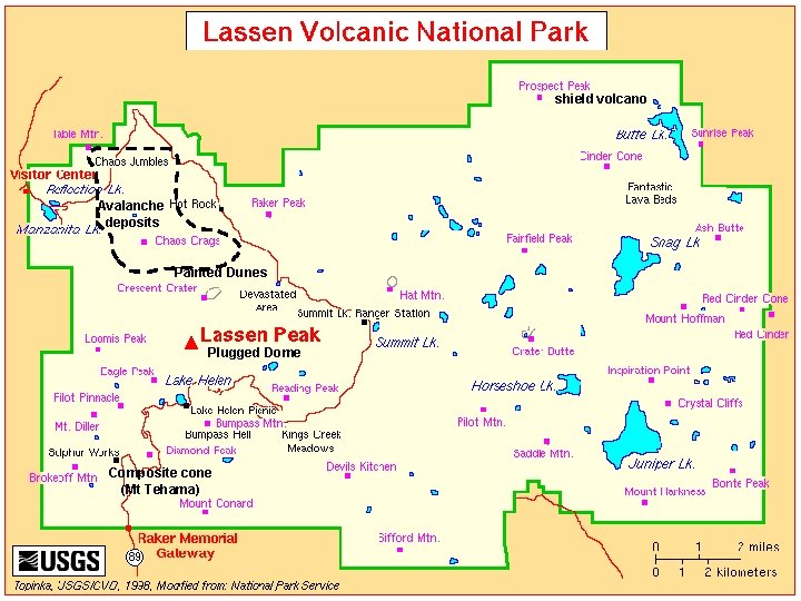 shield volcano Avalanche deposits Painted Dunes Plugged Dome Composite cone (Mt Tehama) 