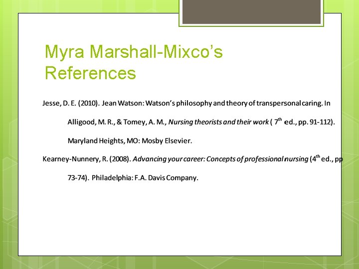 Myra Marshall-Mixco’s References 