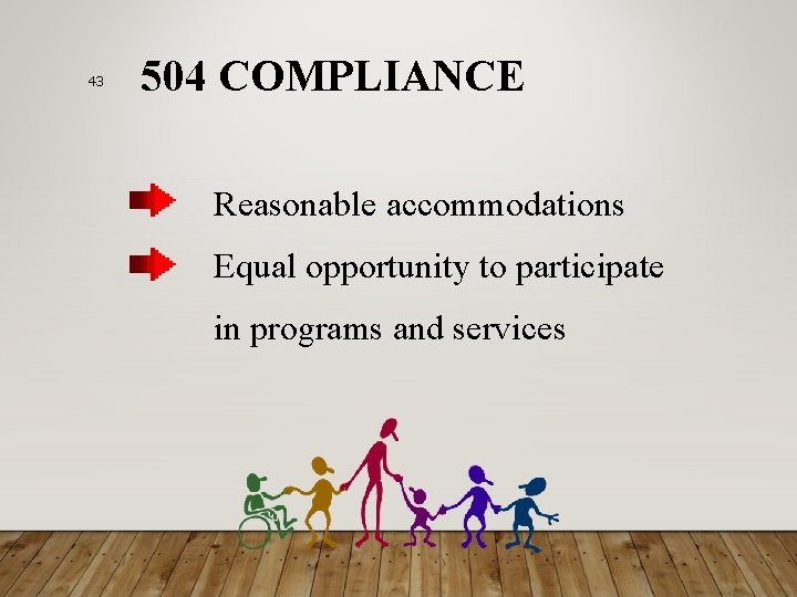 43 504 COMPLIANCE Reasonable accommodations Equal opportunity to participate in programs and services 