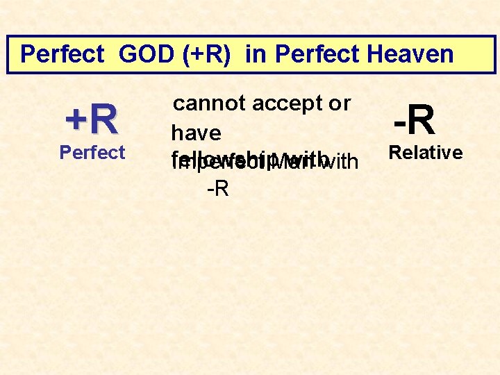 Perfect GOD (+R) in Perfect Heaven +R Perfect cannot accept or have fellowship with Perfect GOD (+R) in Perfect Heaven +R Perfect cannot accept or have fellowship with