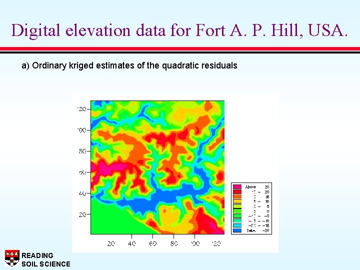 Digital elevation data for Fort A. P. Hill, USA. a) Ordinary kriged estimates of