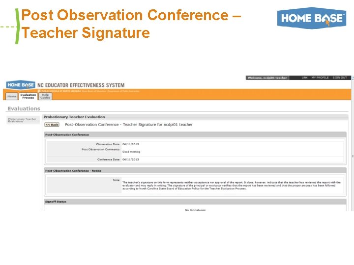 Post Observation Conference – Teacher Signature 