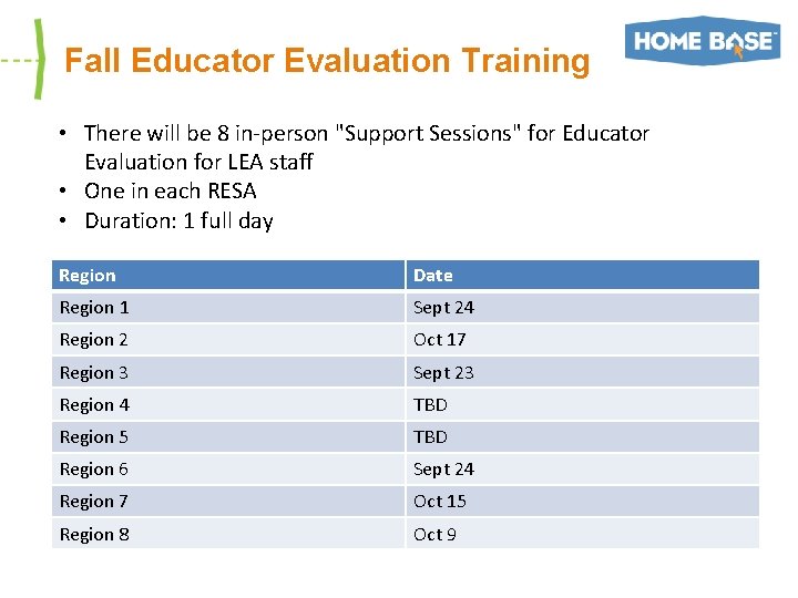 Fall Educator Evaluation Training • There will be 8 in-person "Support Sessions" for Educator