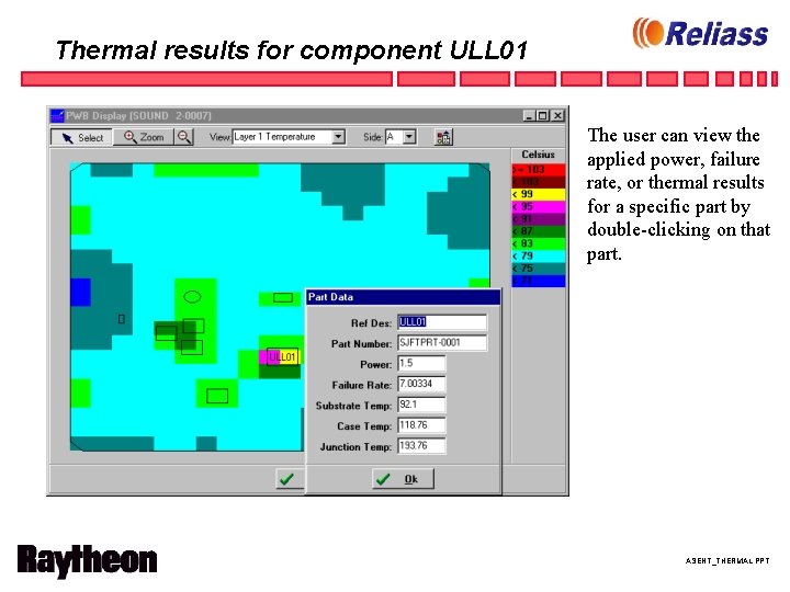 Thermal results for component ULL 01 The user can view the applied power, failure