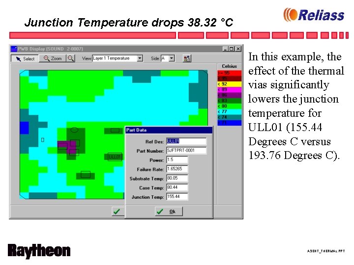 Junction Temperature drops 38. 32 °C In this example, the effect of thermal vias