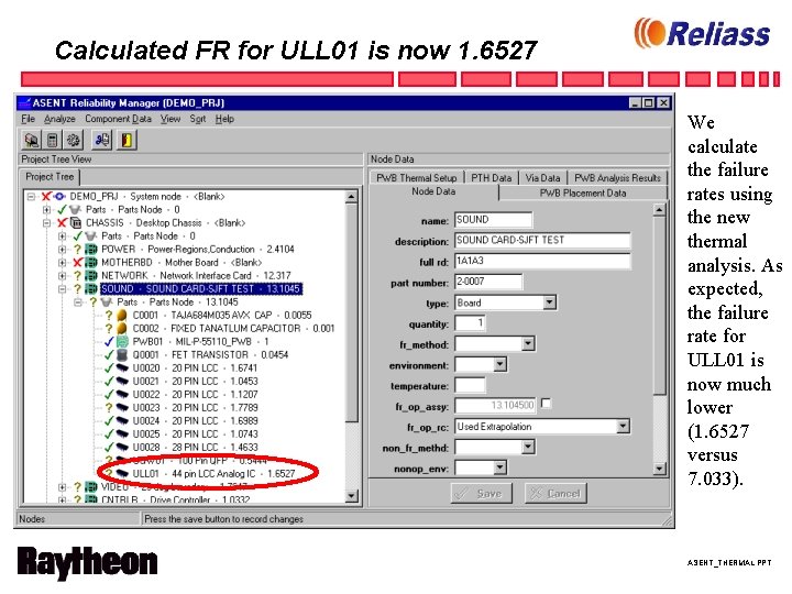 Calculated FR for ULL 01 is now 1. 6527 We calculate the failure rates