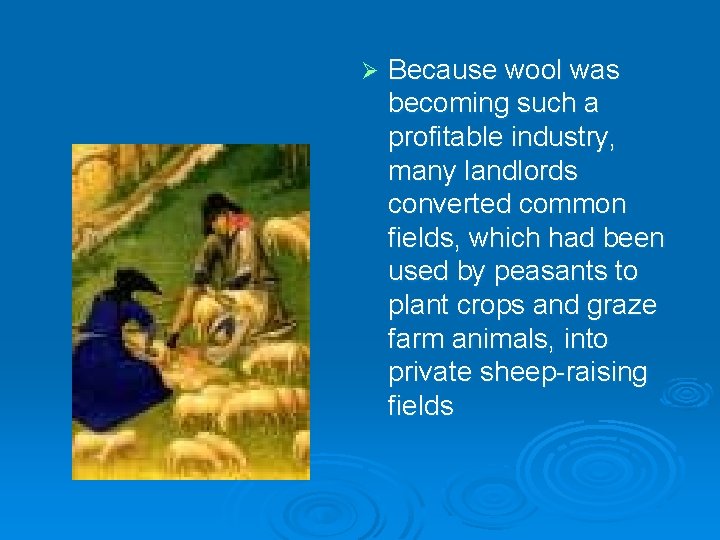 Ø Because wool was becoming such a profitable industry, many landlords converted common fields,