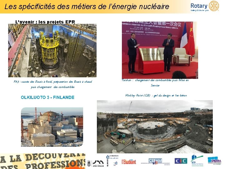 Les spécificités des métiers de l’énergie nucléaire L’avenir : les projets EPR FA 3