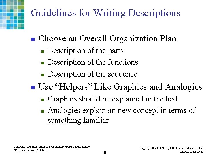 Guidelines for Writing Descriptions n Choose an Overall Organization Plan n n Description of