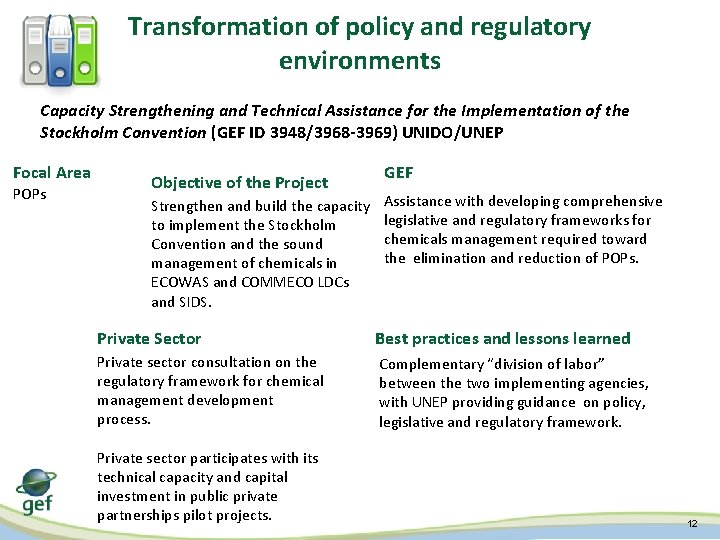 Transformation of policy and regulatory environments Capacity Strengthening and Technical Assistance for the Implementation