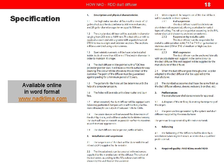 HOW NAD - RDD duct diffuser Specification Available online in word format www. nadklima. HOW NAD - RDD duct diffuser Specification Available online in word format www. nadklima.