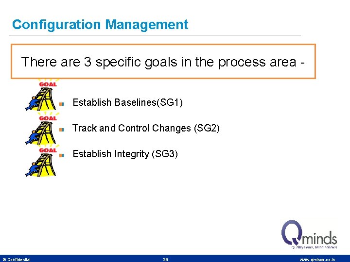 Configuration Management There are 3 specific goals in the process area Establish Baselines(SG 1)