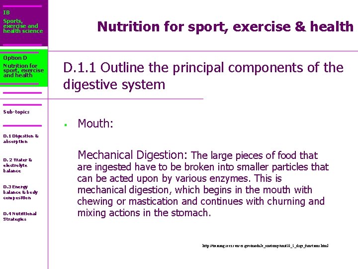 IB Sports, exercise and health science Option D Nutrition for sport, exercise and health