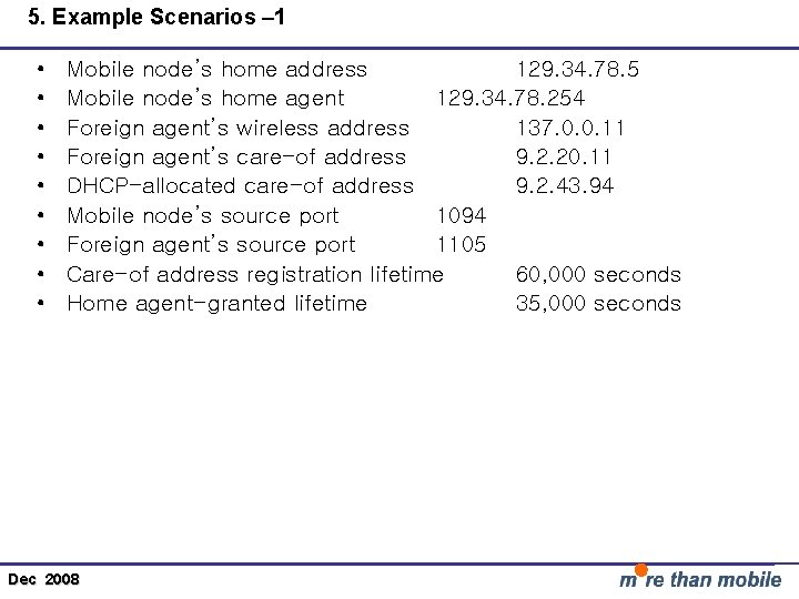 5. Example Scenarios – 1 • • • Mobile node’s home address 129. 34.