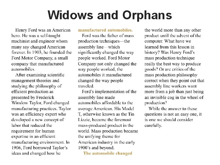 Widows and Orphans Widows and Orphans